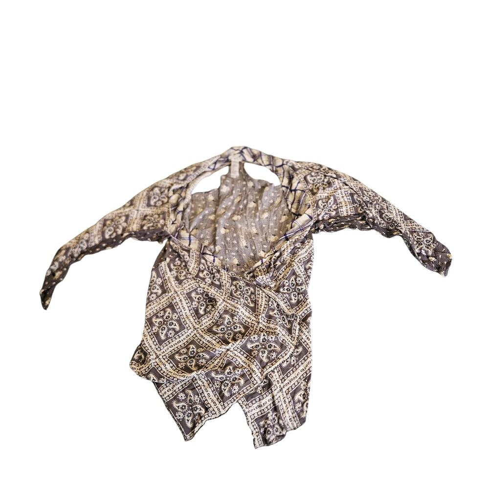 Free People Boho Open Front Top Small (Estimate) Brown Paisley Bell Sleeve Rayon